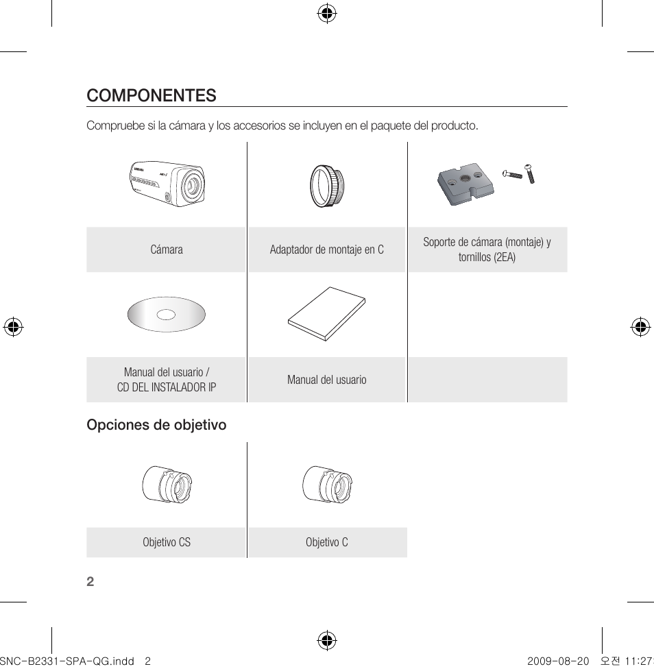 Componentes | Samsung SNC-B2331-FRA-QG User Manual | Page 44 / 126