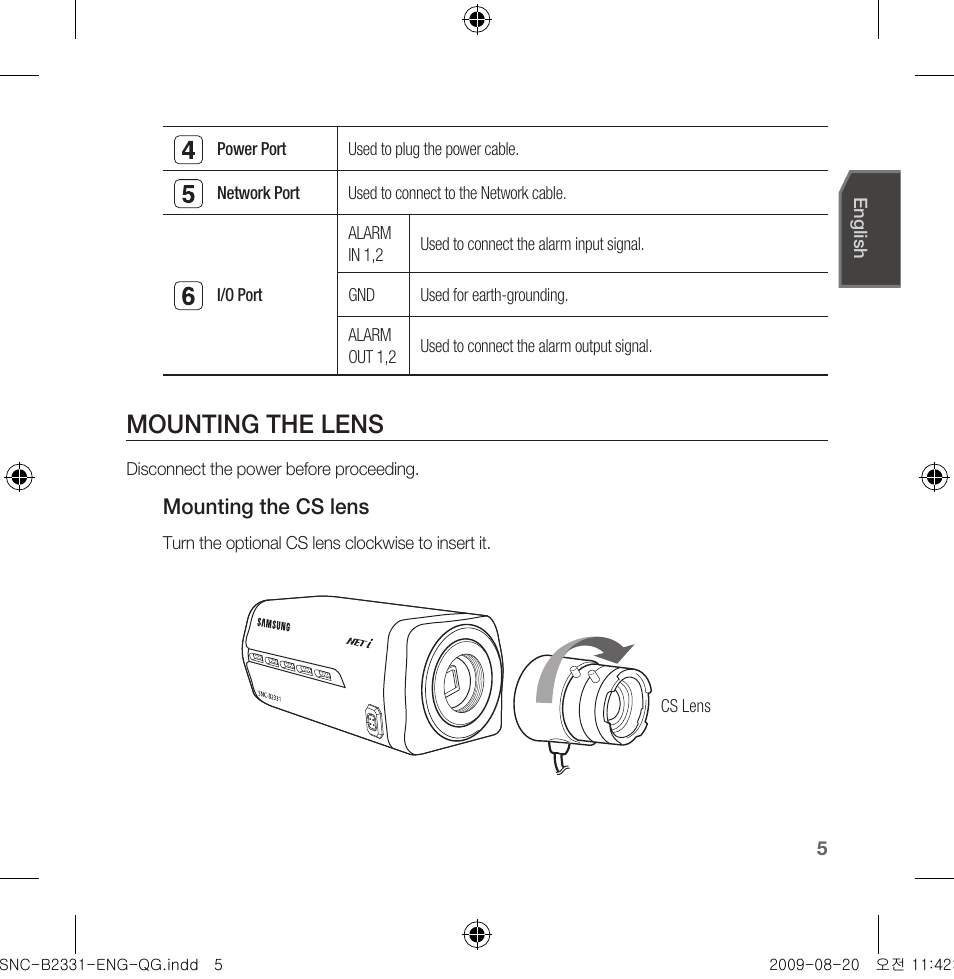 Mounting the lens | Samsung SNC-B2331-FRA-QG User Manual | Page 5 / 126
