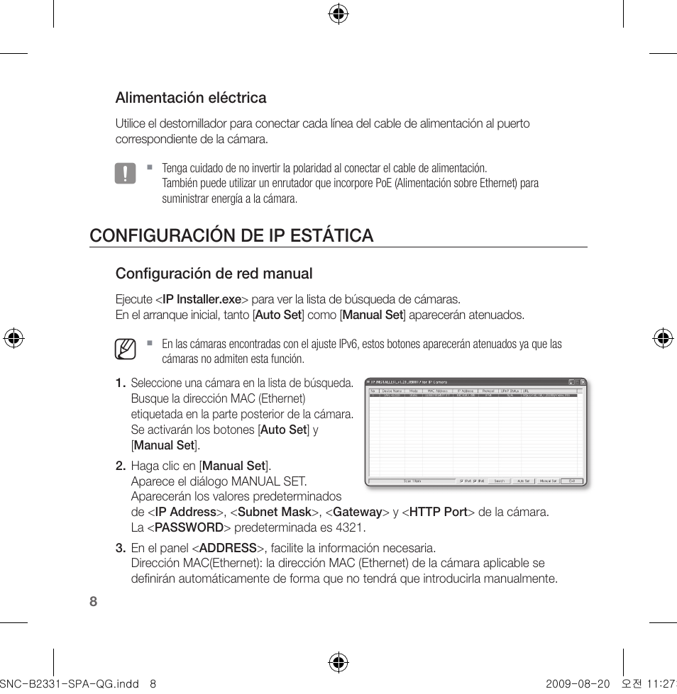 Configuración de ip estática | Samsung SNC-B2331-FRA-QG User Manual | Page 50 / 126