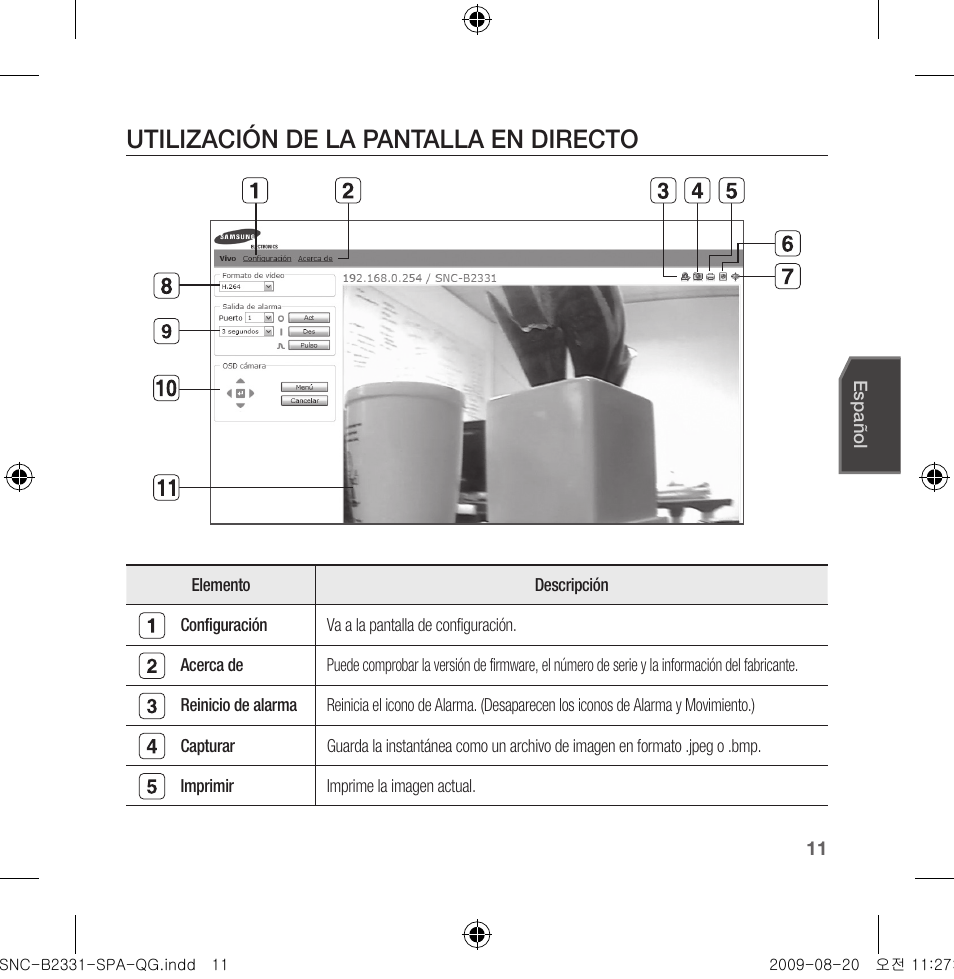 Utilización de la pantalla en directo | Samsung SNC-B2331-FRA-QG User Manual | Page 53 / 126