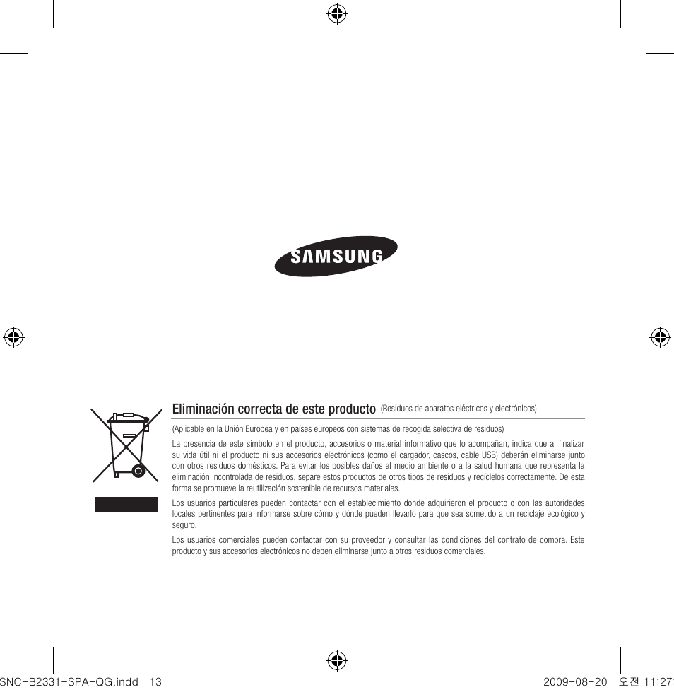 Eliminación correcta de este producto | Samsung SNC-B2331-FRA-QG User Manual | Page 56 / 126