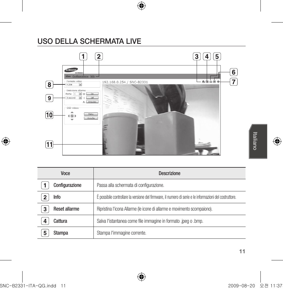 Uso della schermata live | Samsung SNC-B2331-FRA-QG User Manual | Page 67 / 126