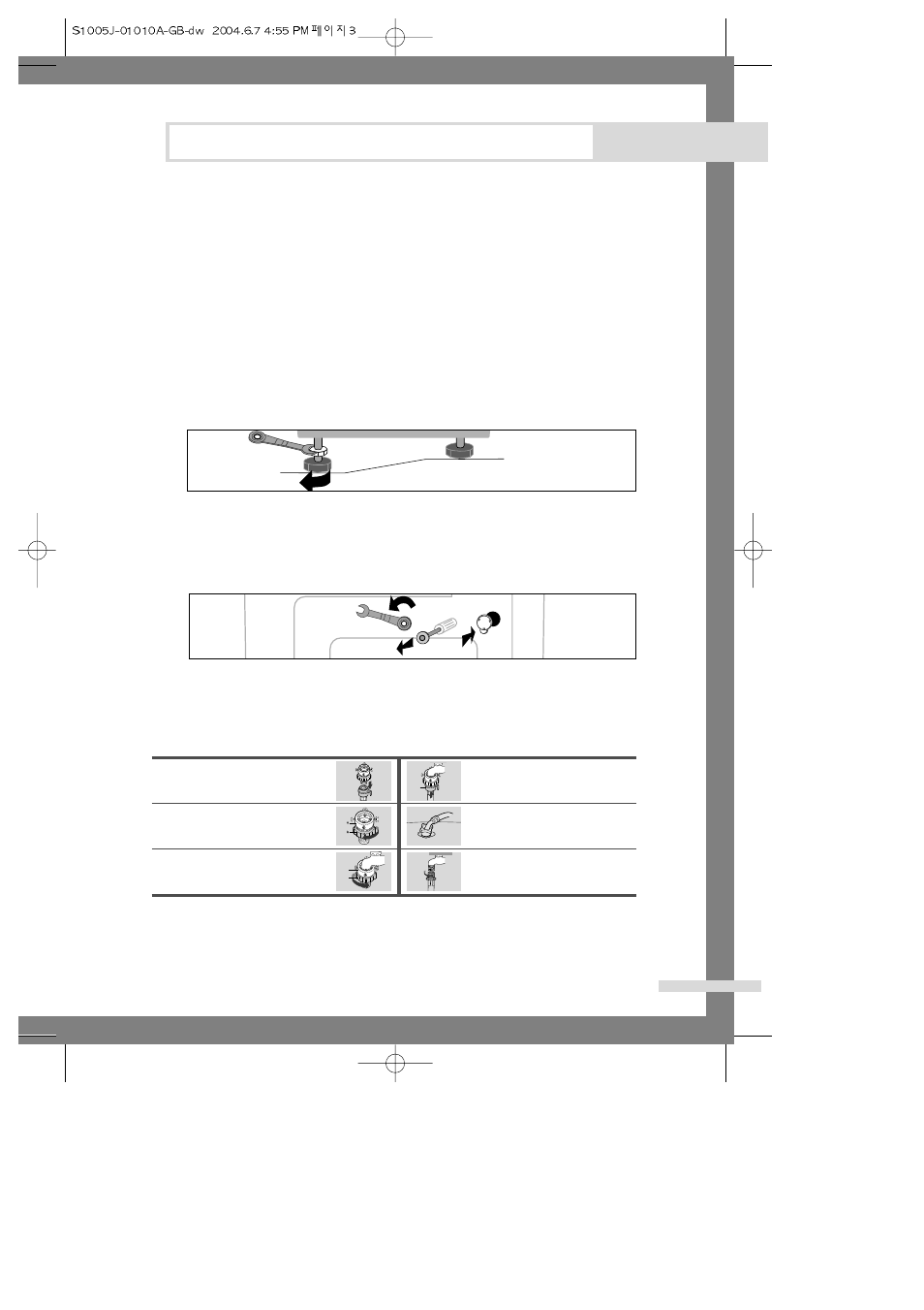 Selecting a location, Adjusting the leveling feet, Removing the shipping bolts | Connecting the water supply hose, Installing the washing machine, Connecting the water supply hose(option) | Samsung S803J User Manual | Page 5 / 21