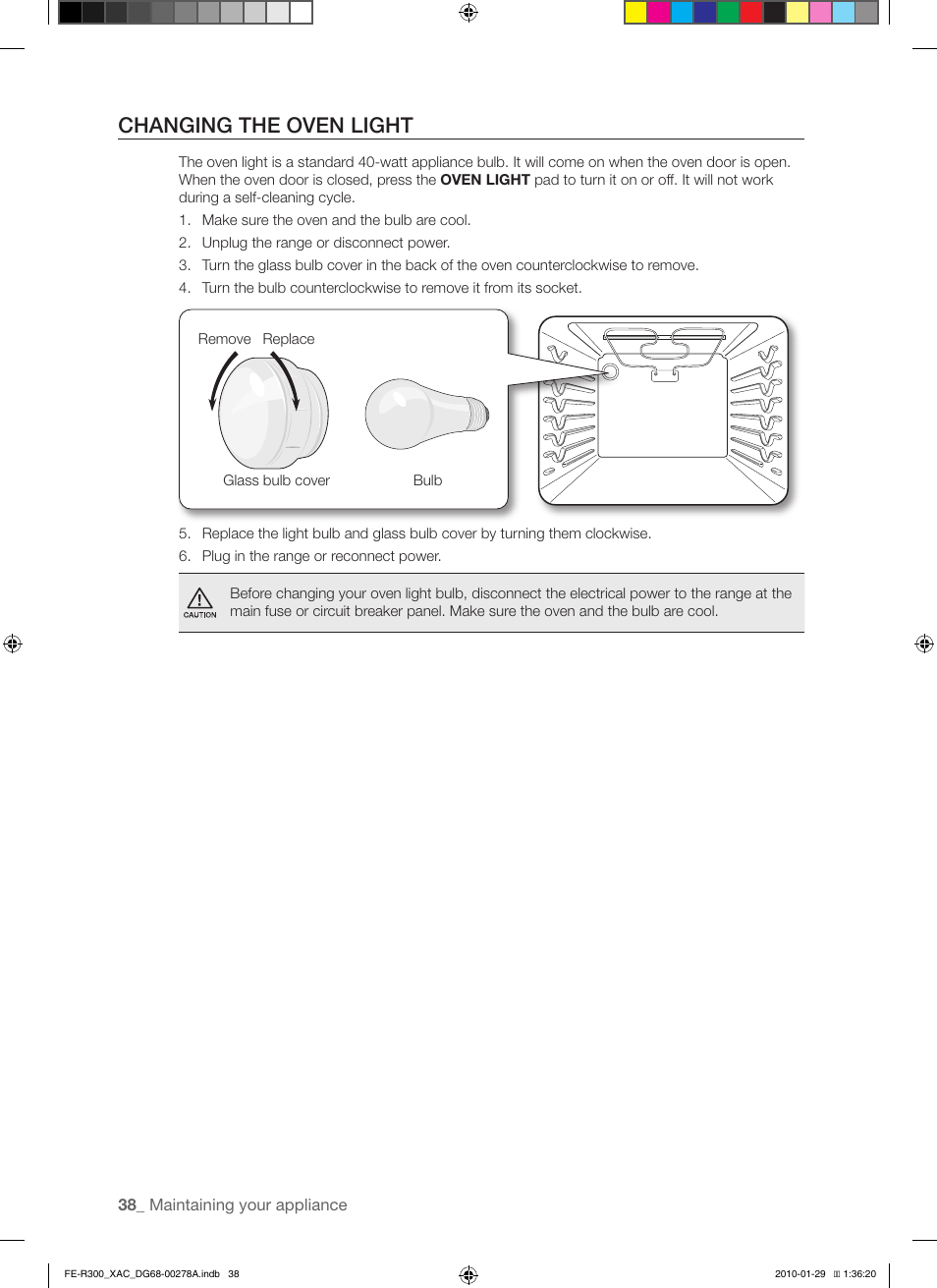 Changing the oven light | Samsung FE-R300SX User Manual | Page 38 / 44