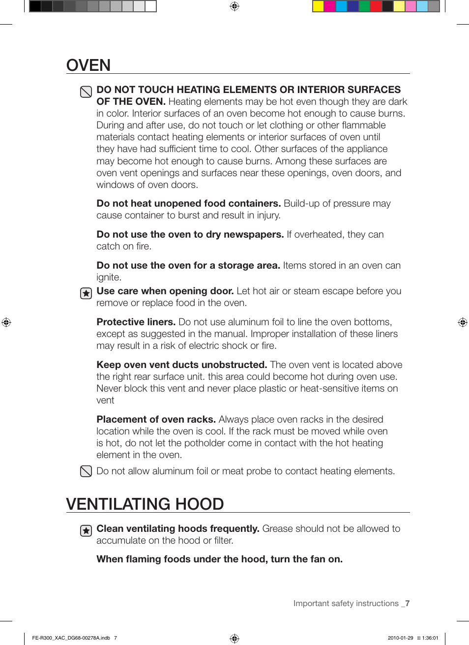 Oven, Ventilating hood | Samsung FE-R300SX User Manual | Page 7 / 44