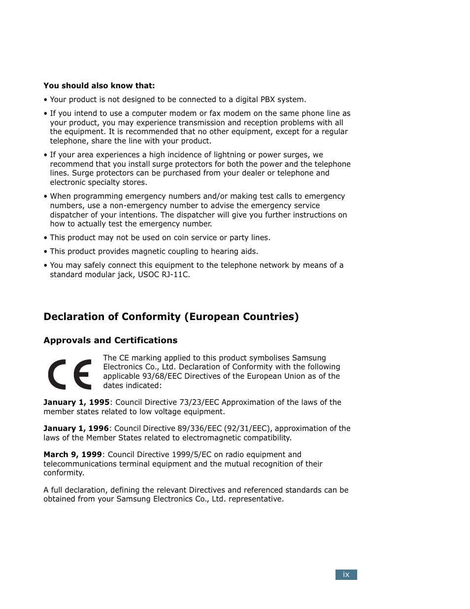 Declaration of conformity (european countries) | Samsung SCX-5112 User Manual | Page 10 / 127