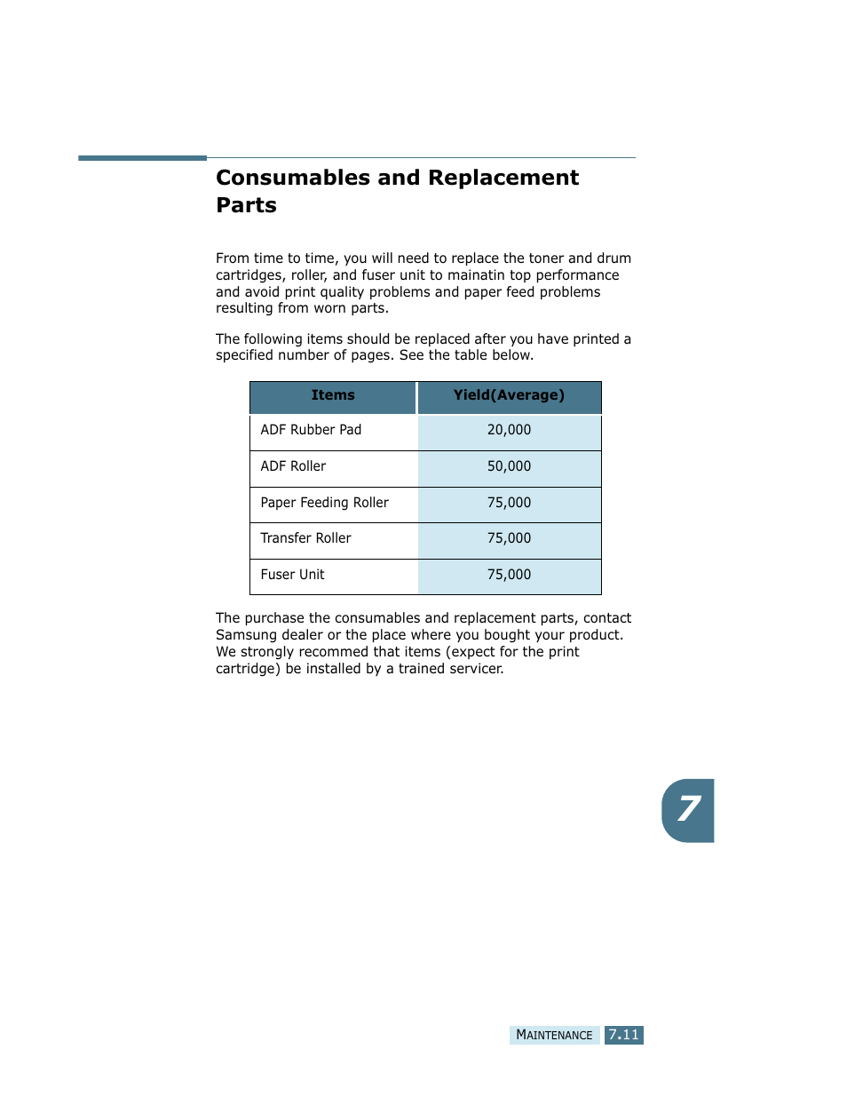 Consumables and replacement parts | Samsung SCX-5112 User Manual | Page 100 / 127