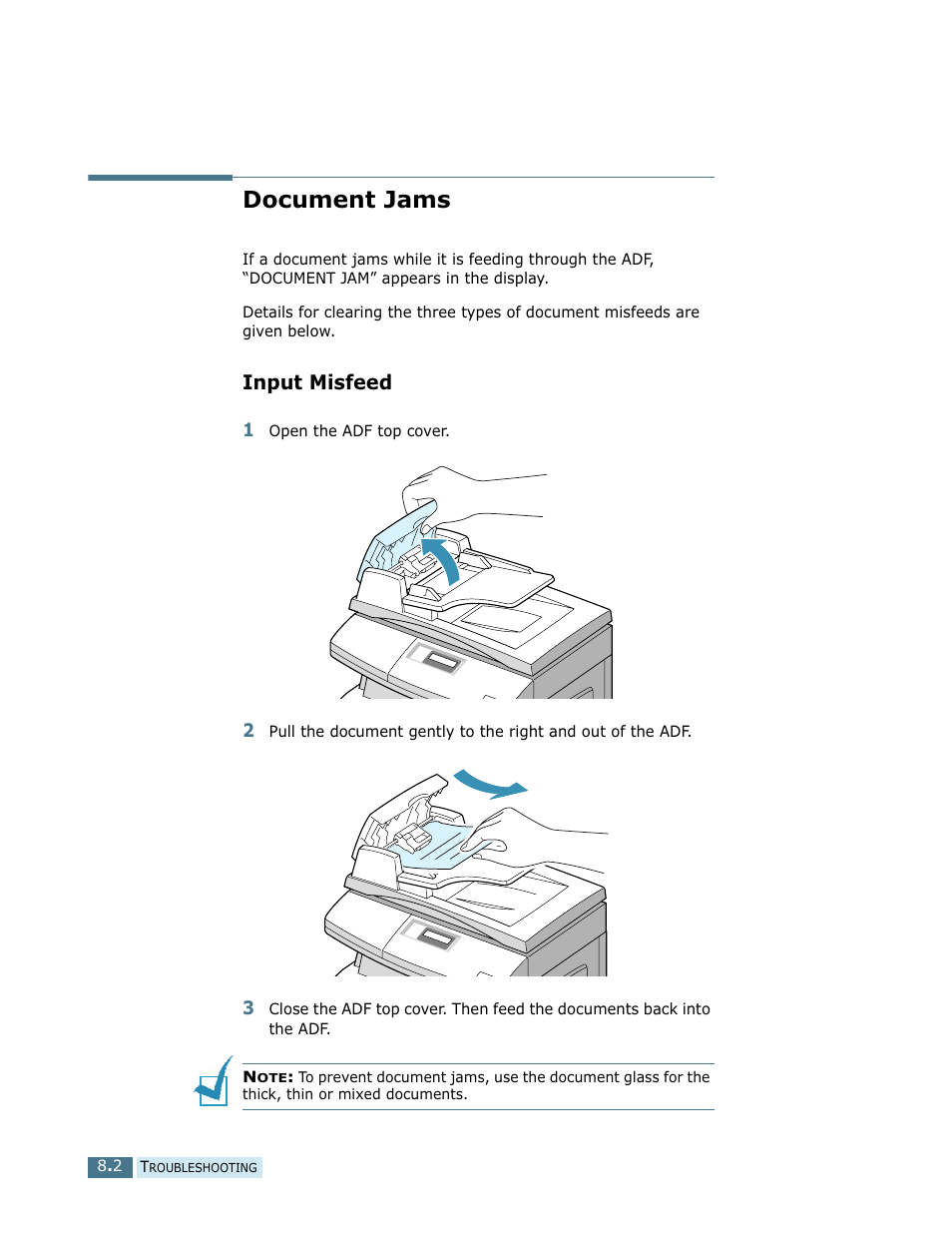 Document jams, Input misfeed | Samsung SCX-5112 User Manual | Page 103 / 127