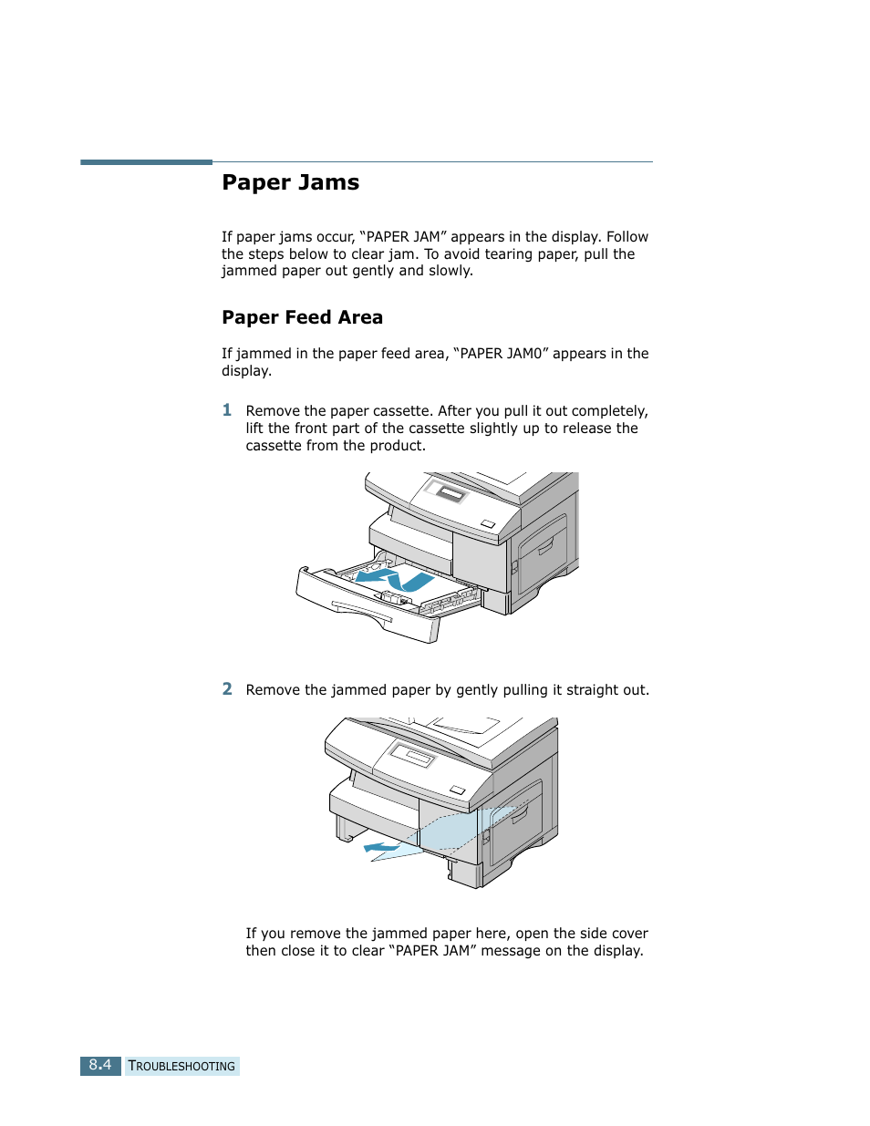 Paper jams, Paper feed area | Samsung SCX-5112 User Manual | Page 105 / 127