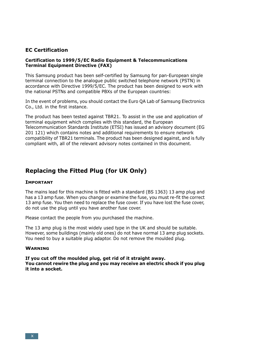 Replacing the fitted plug (for uk only) | Samsung SCX-5112 User Manual | Page 11 / 127