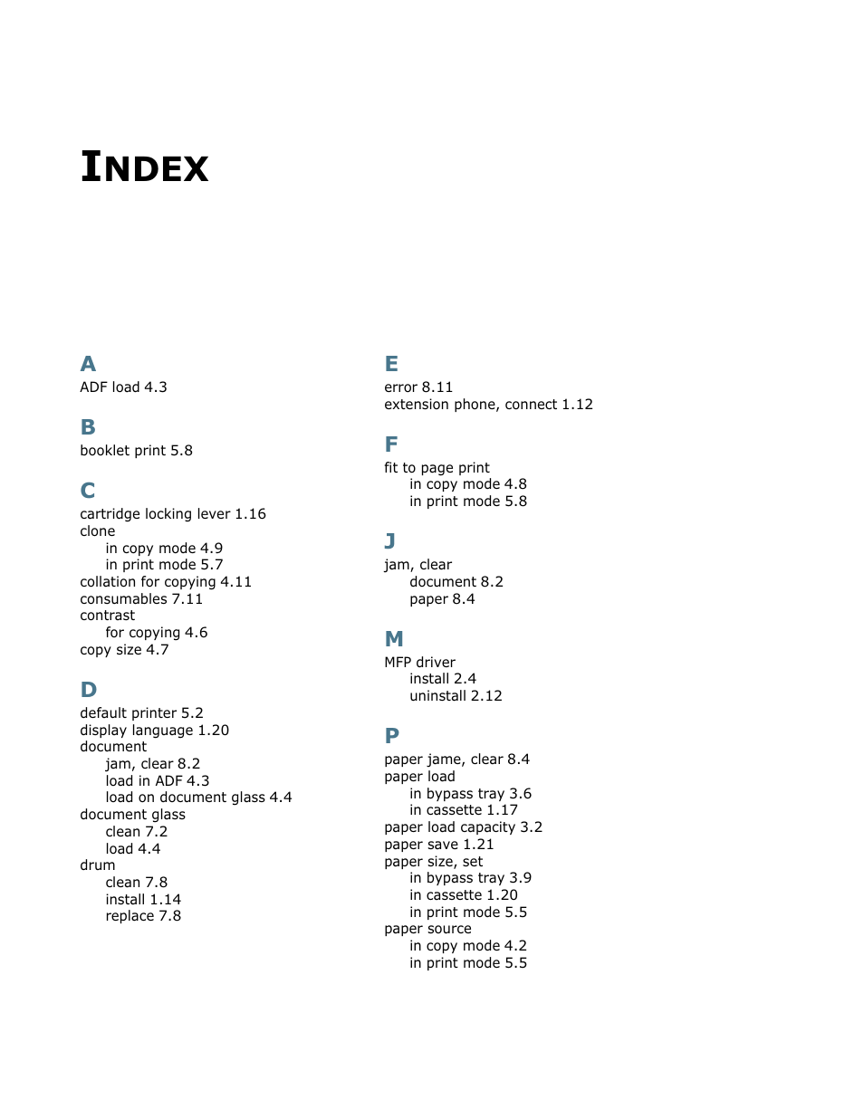 Ndex | Samsung SCX-5112 User Manual | Page 126 / 127