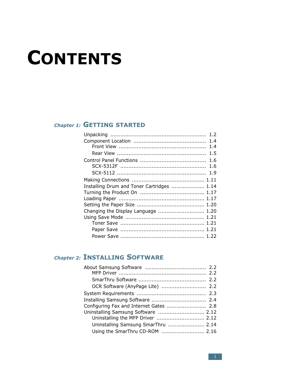 Ontents | Samsung SCX-5112 User Manual | Page 2 / 127