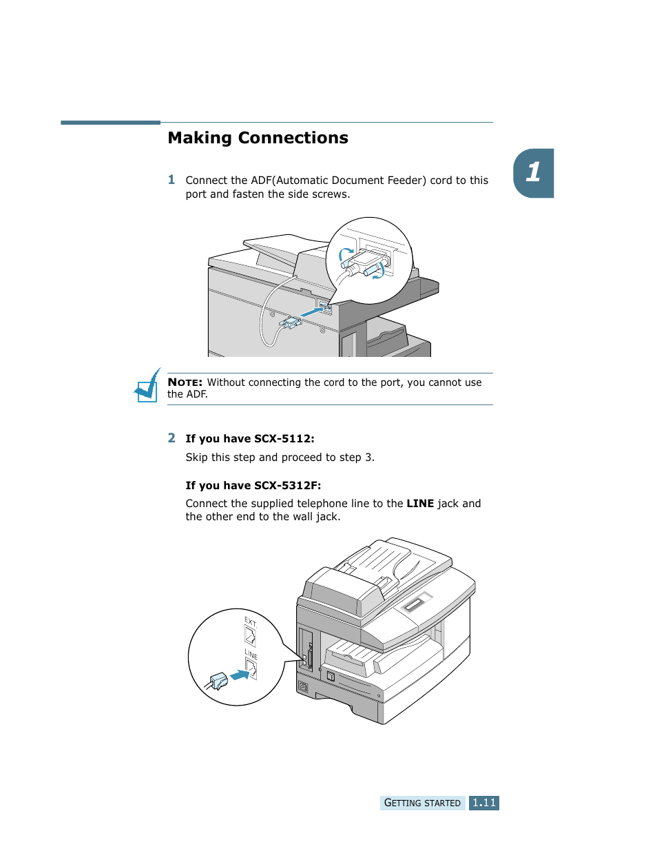 Making connections | Samsung SCX-5112 User Manual | Page 24 / 127