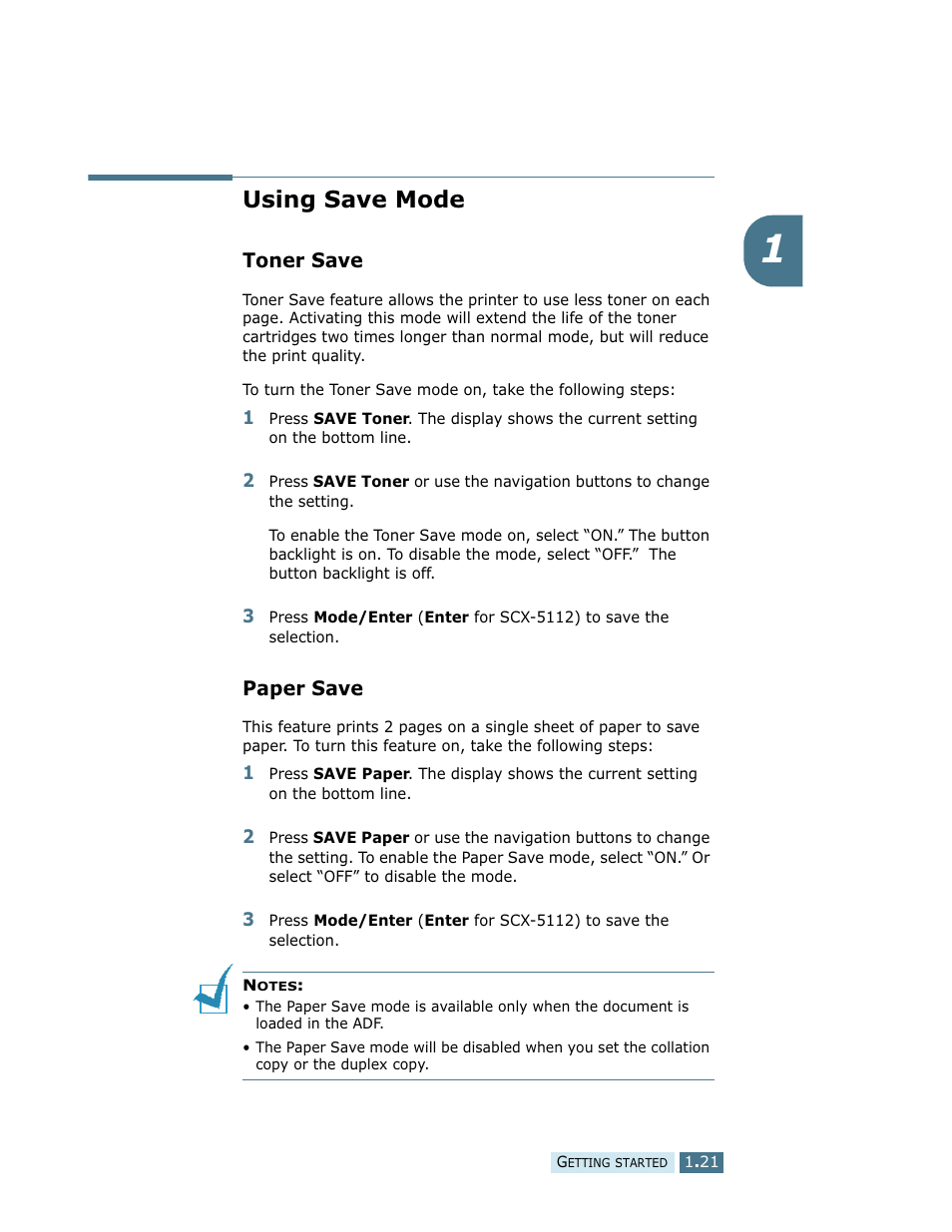 Using save mode, Toner save paper save, Toner save | Paper save | Samsung SCX-5112 User Manual | Page 34 / 127