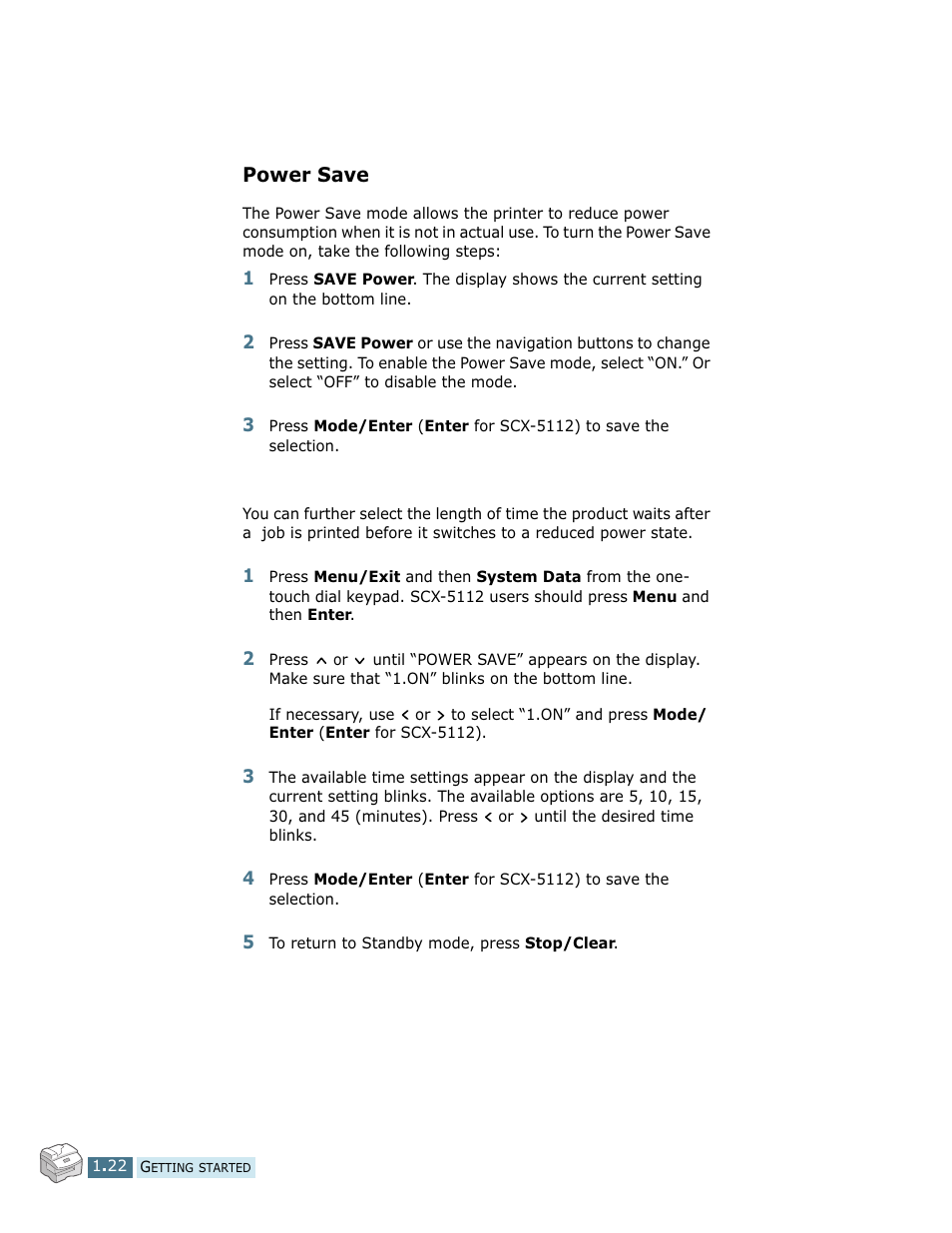 Power save | Samsung SCX-5112 User Manual | Page 35 / 127