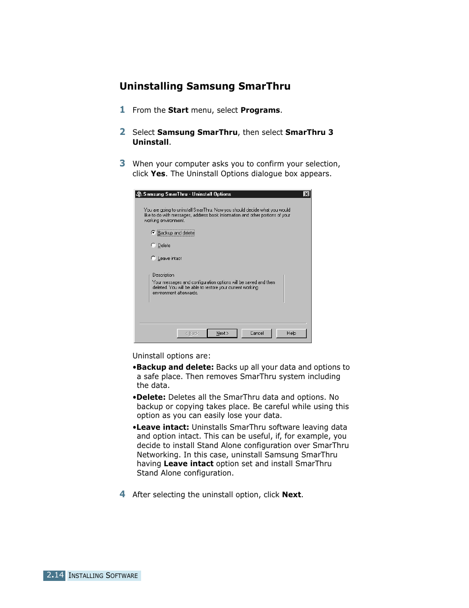 Uninstalling samsung smarthru | Samsung SCX-5112 User Manual | Page 49 / 127