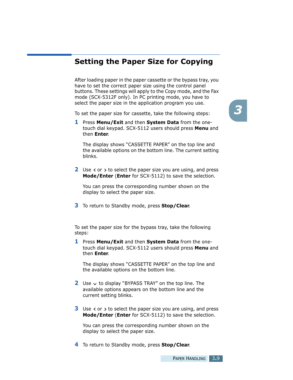 Setting the paper size for copying | Samsung SCX-5112 User Manual | Page 60 / 127