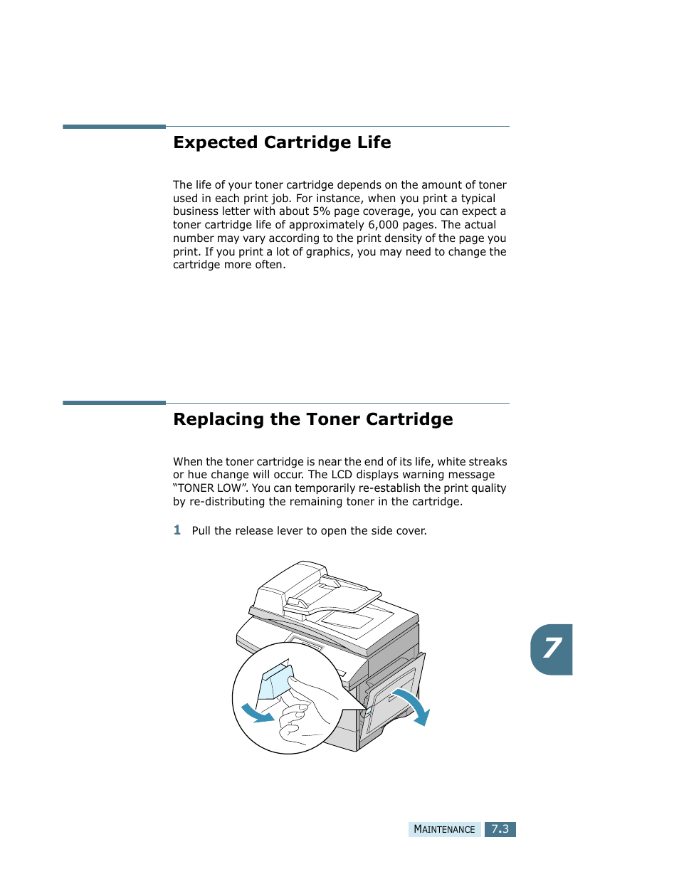Expected cartridge life, Replacing the toner cartridge | Samsung SCX-5112 User Manual | Page 92 / 127