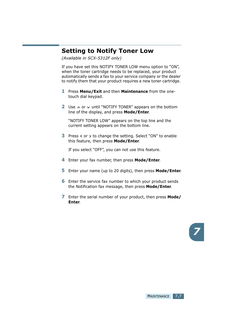 Setting to notify toner low | Samsung SCX-5112 User Manual | Page 96 / 127