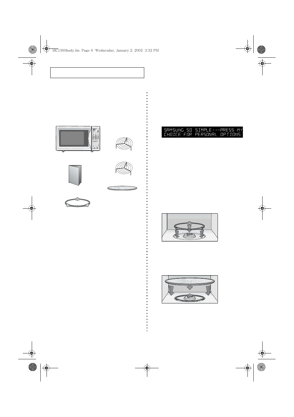 Checking parts, Setting up your microwave oven | Samsung MC1360WA User Manual | Page 5 / 33