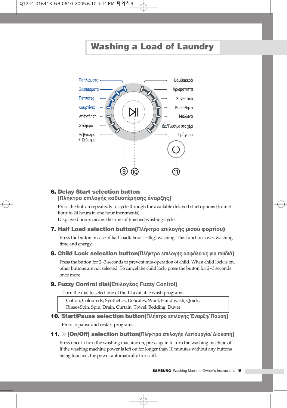Washing a load of laundry | Samsung Q844 User Manual | Page 35 / 48