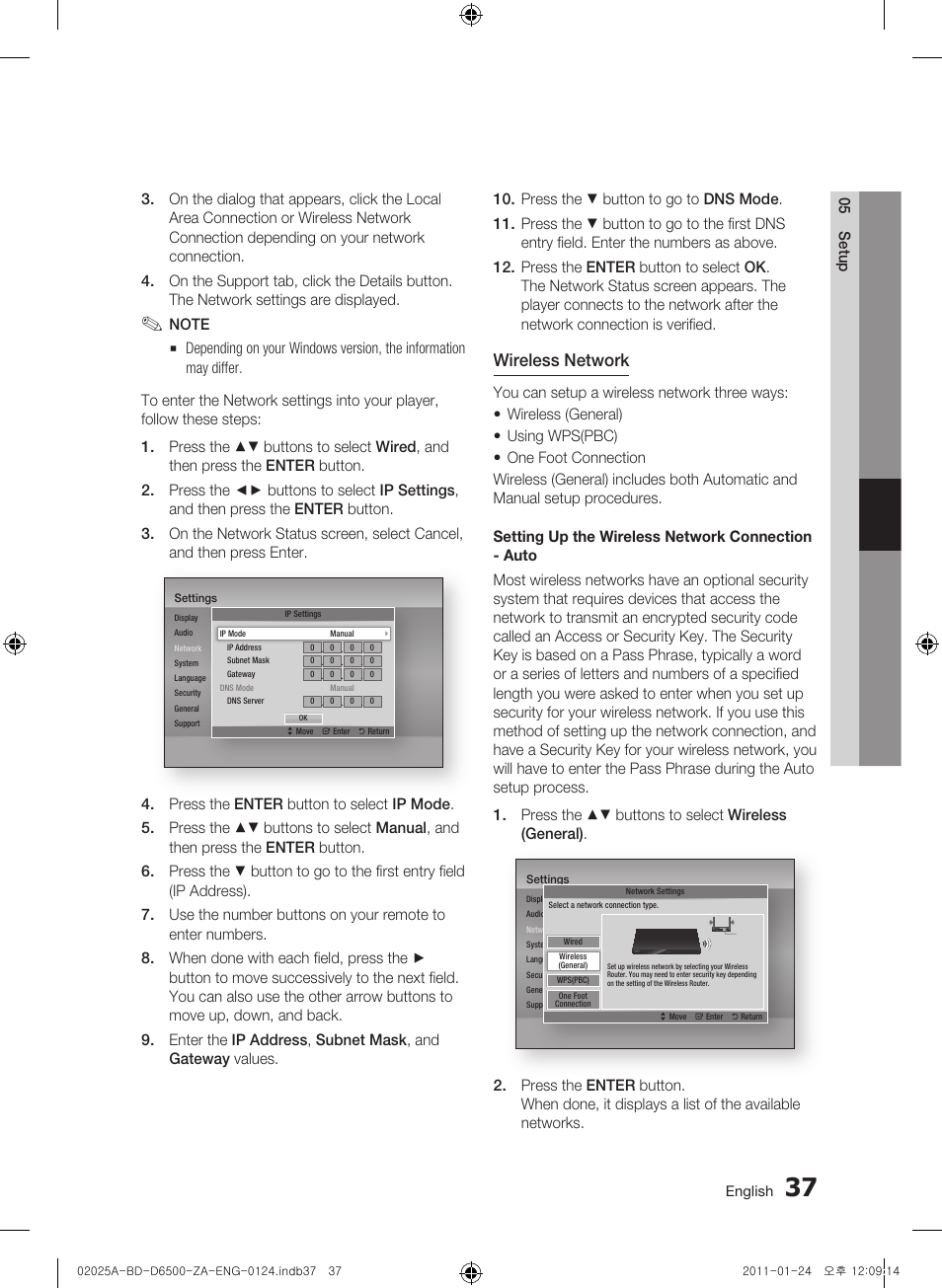 Wireless network | Samsung BD-D6500 User Manual | Page 37 / 74