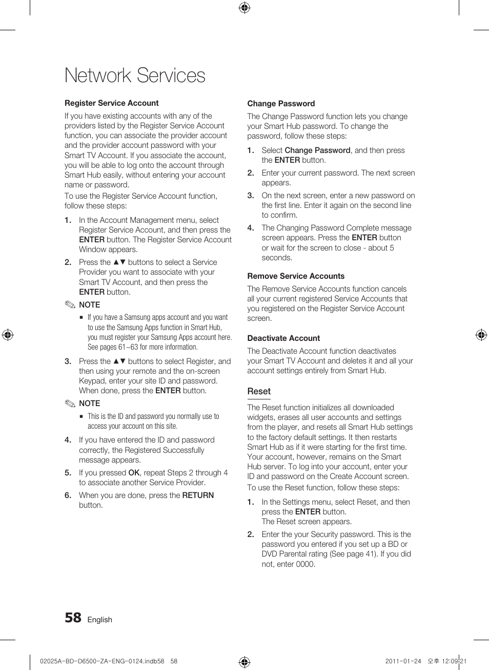 Network services | Samsung BD-D6500 User Manual | Page 58 / 74