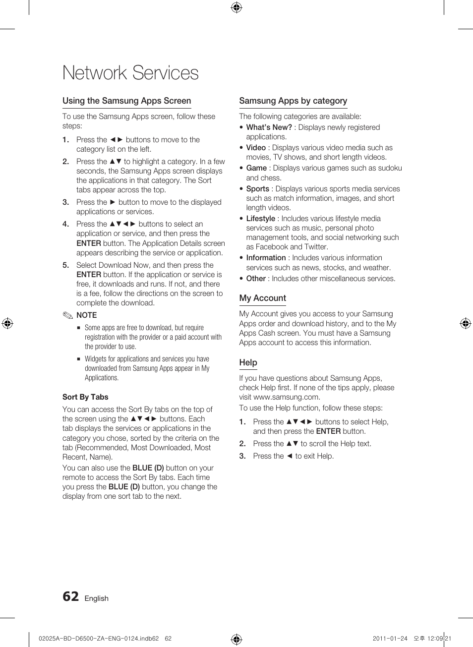 Network services | Samsung BD-D6500 User Manual | Page 62 / 74