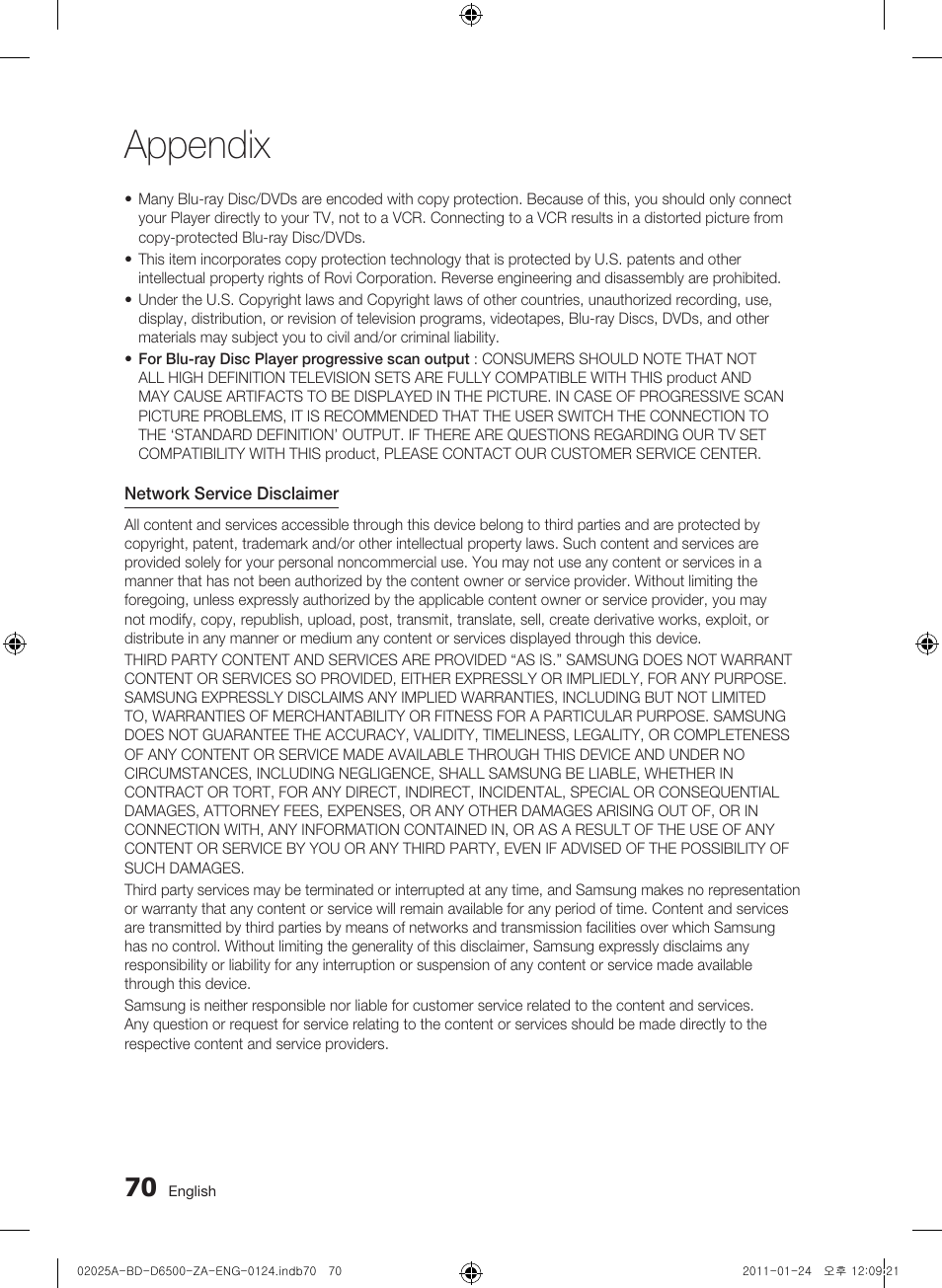 Appendix | Samsung BD-D6500 User Manual | Page 70 / 74