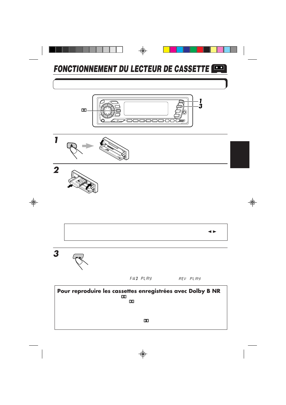 Fonctionnement du lecteur de cassette, Ecoute d’une cassette | JVC KS-FX840R User Manual | Page 109 / 186