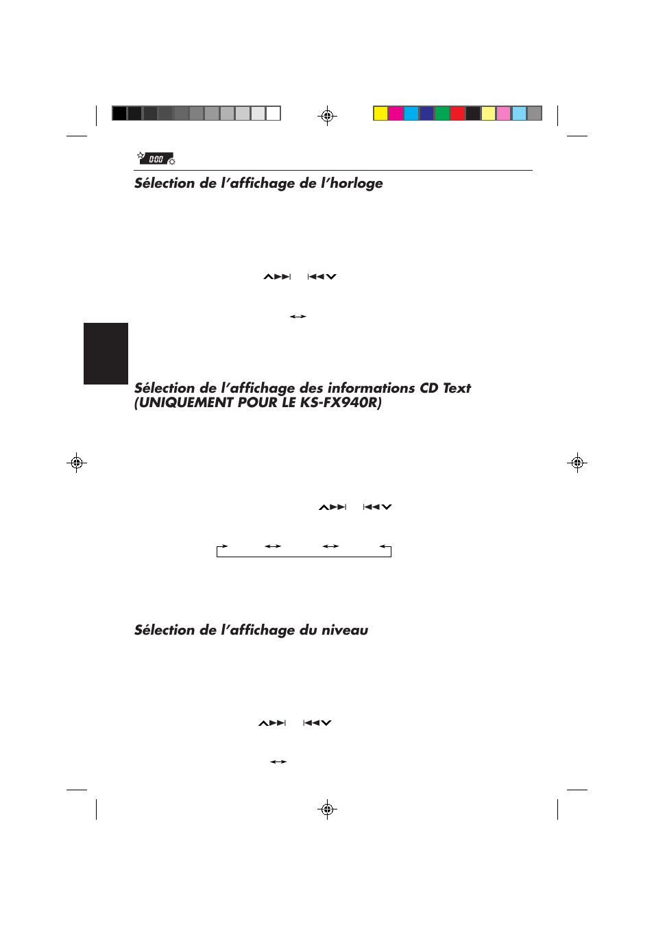 Sélection de l’affichage de l’horloge, Sélection de l’affichage du niveau | JVC KS-FX840R User Manual | Page 120 / 186