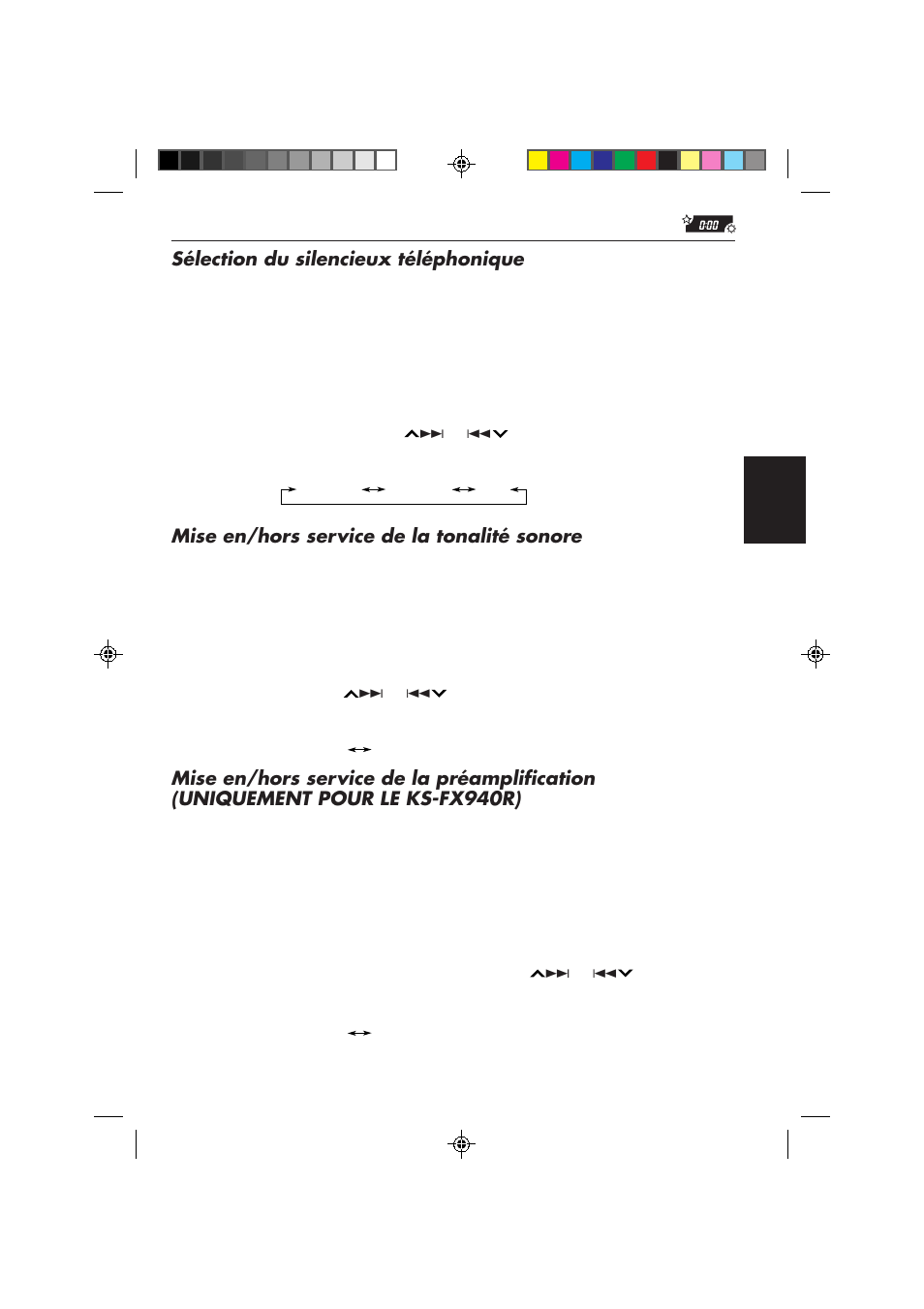 Sélection du silencieux téléphonique, Mise en/hors service de la tonalité sonore | JVC KS-FX840R User Manual | Page 123 / 186