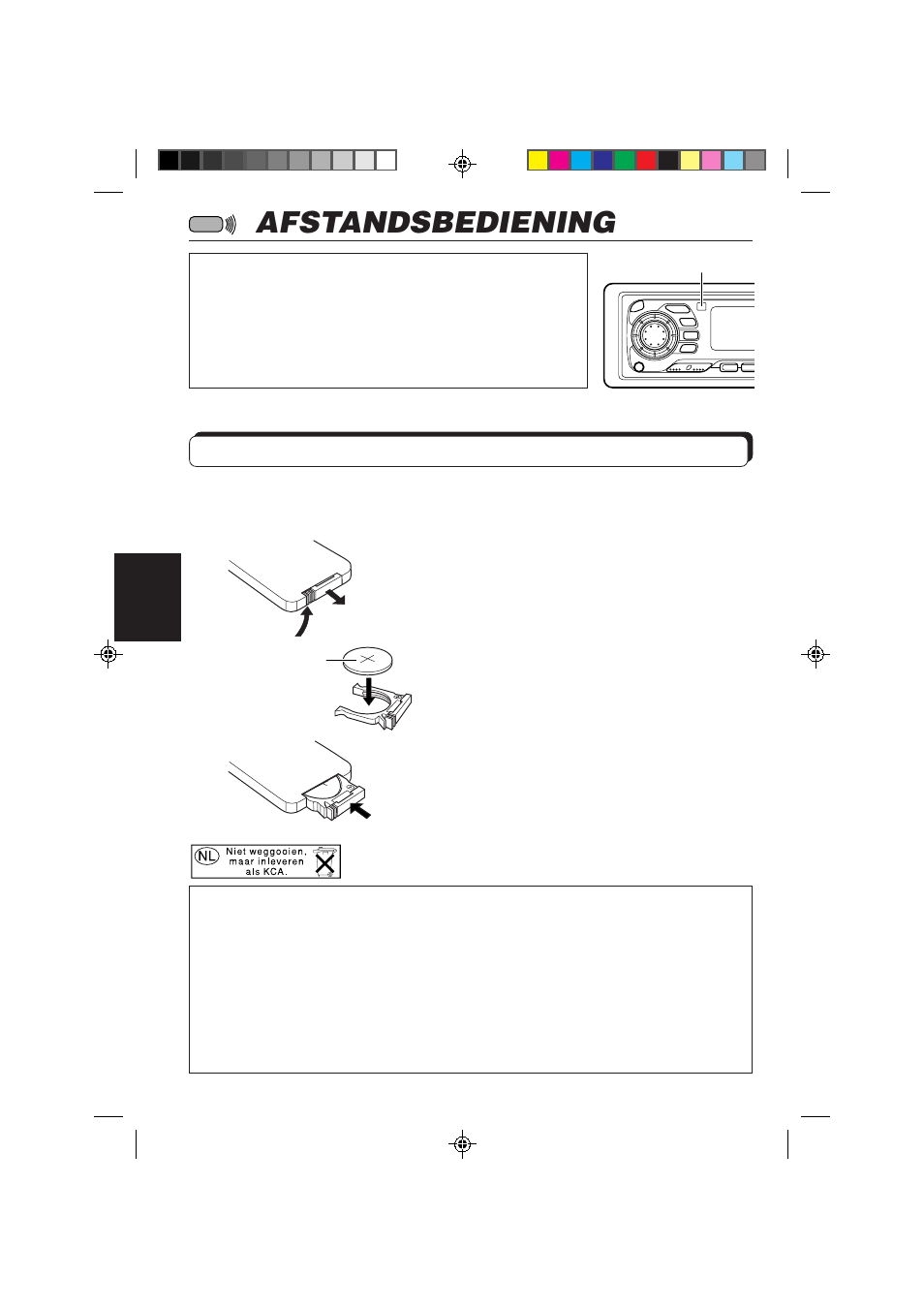 Afstandsbediening, De batterij vervangen | JVC KS-FX840R User Manual | Page 172 / 186