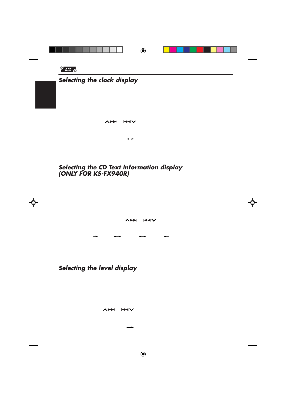 Selecting the clock display, Selecting the level display | JVC KS-FX840R User Manual | Page 28 / 186