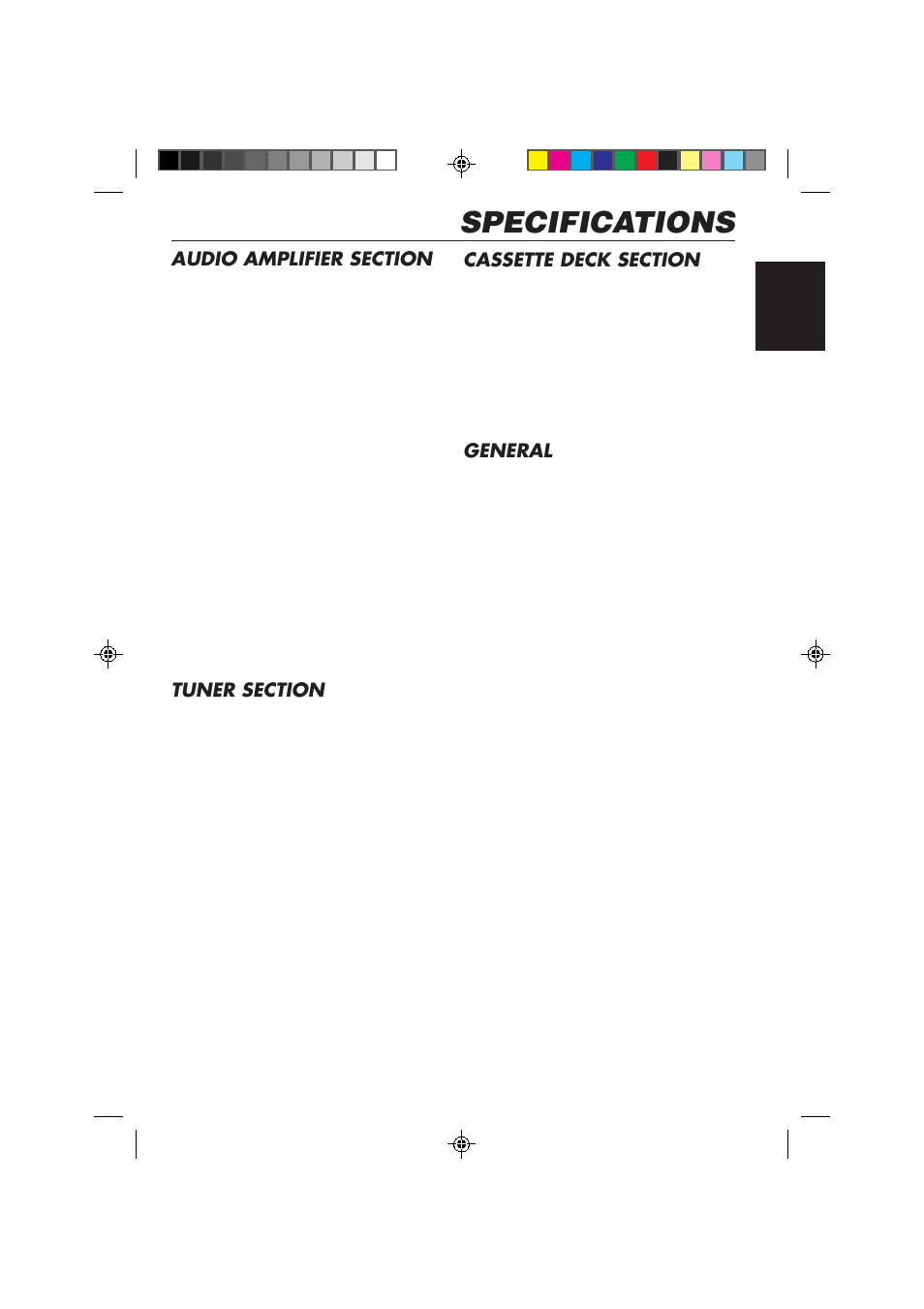 Specifications, General | JVC KS-FX840R User Manual | Page 47 / 186