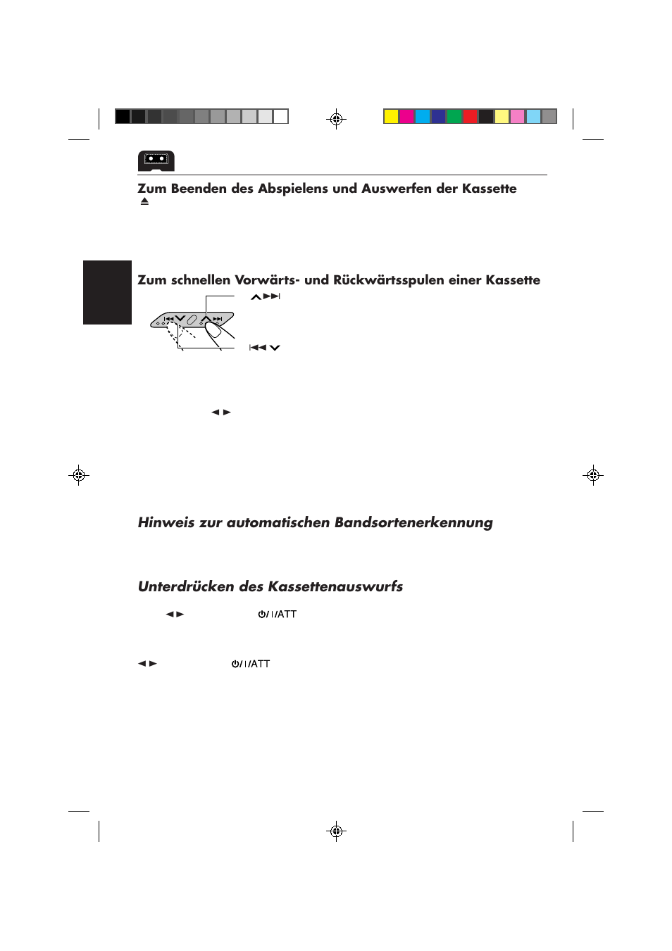 Hinweis zur automatischen bandsortenerkennung, Unterdrücken des kassettenauswurfs | JVC KS-FX840R User Manual | Page 64 / 186