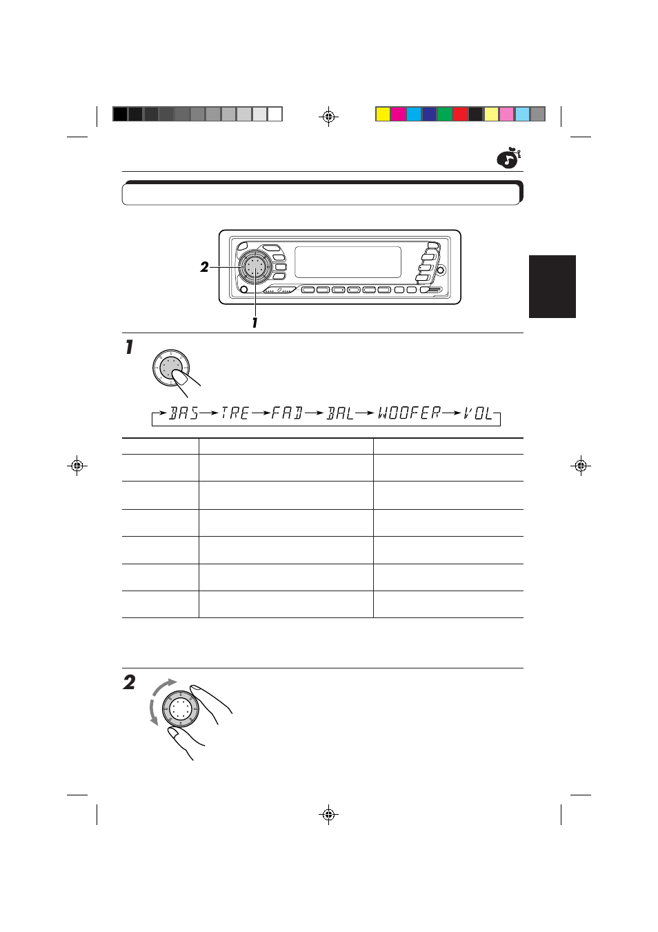 Klang-einstellschritte, Die einzustellende position wählen, Lautstärkekontur einstellen | JVC KS-FX840R User Manual | Page 69 / 186