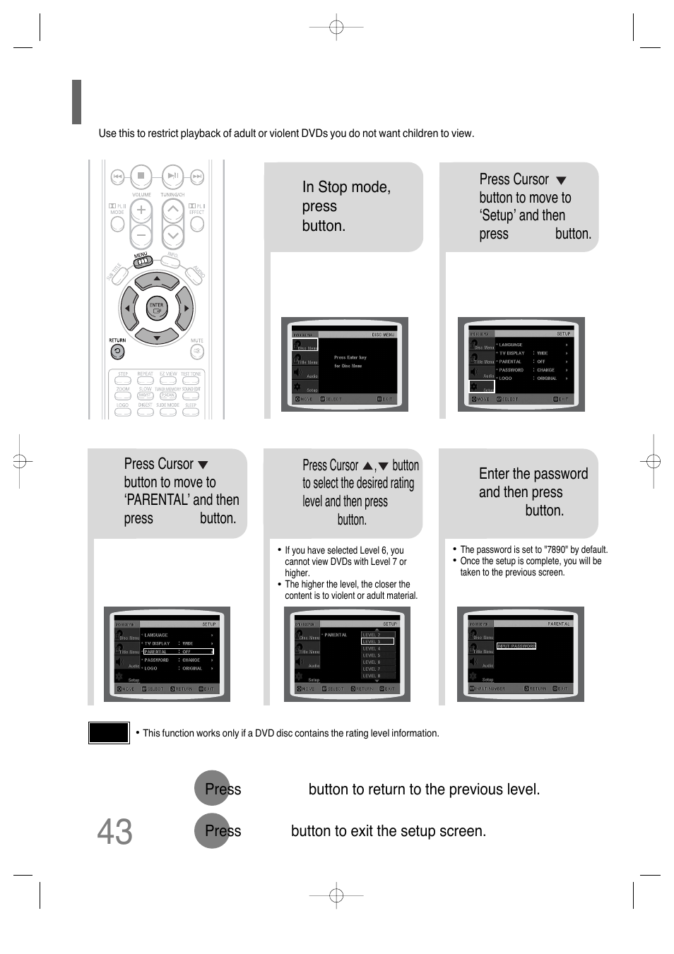 Setting parental controls (rating level) | Samsung AH68-01701V User Manual | Page 45 / 71
