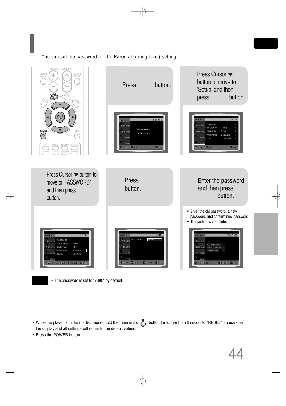 Setting the password 44 | Samsung AH68-01701V User Manual | Page 46 / 71