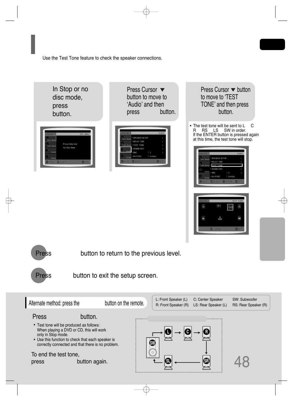 Setting the test tone | Samsung AH68-01701V User Manual | Page 50 / 71