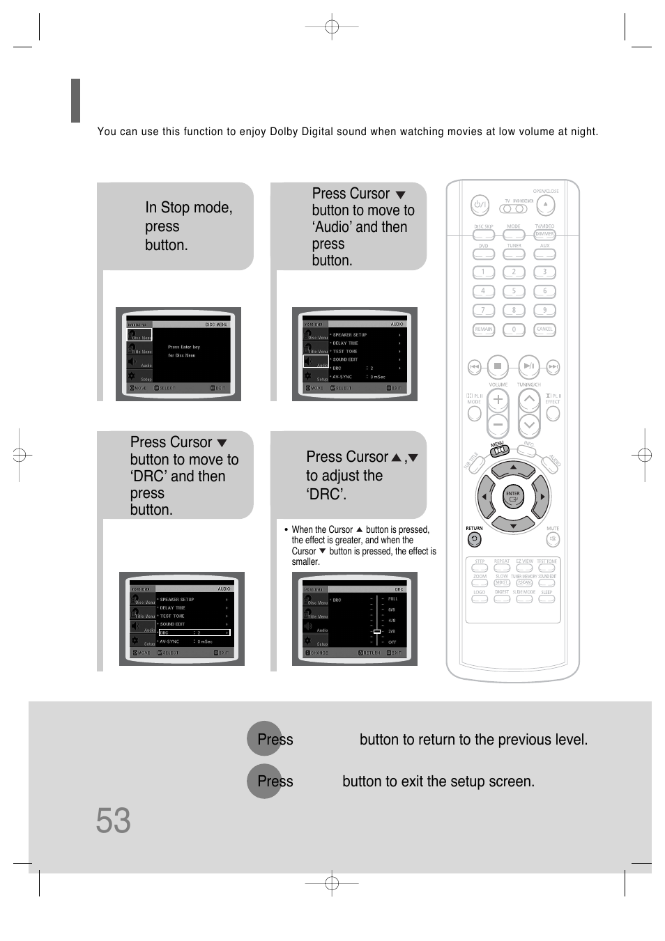 Setting the drc, Dynamic range compression) | Samsung AH68-01701V User Manual | Page 55 / 71