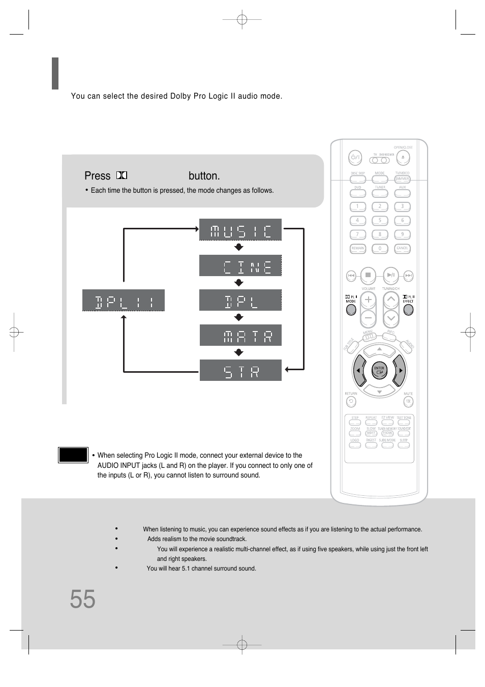 Dolby pro logic ii mode, Press pl ii mode button | Samsung AH68-01701V User Manual | Page 57 / 71