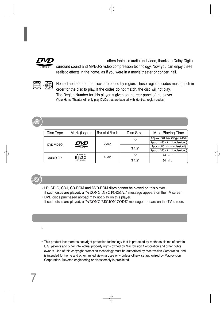 Do not use the following types of disc, Playable discs, Copy protection | Samsung AH68-01701V User Manual | Page 9 / 71