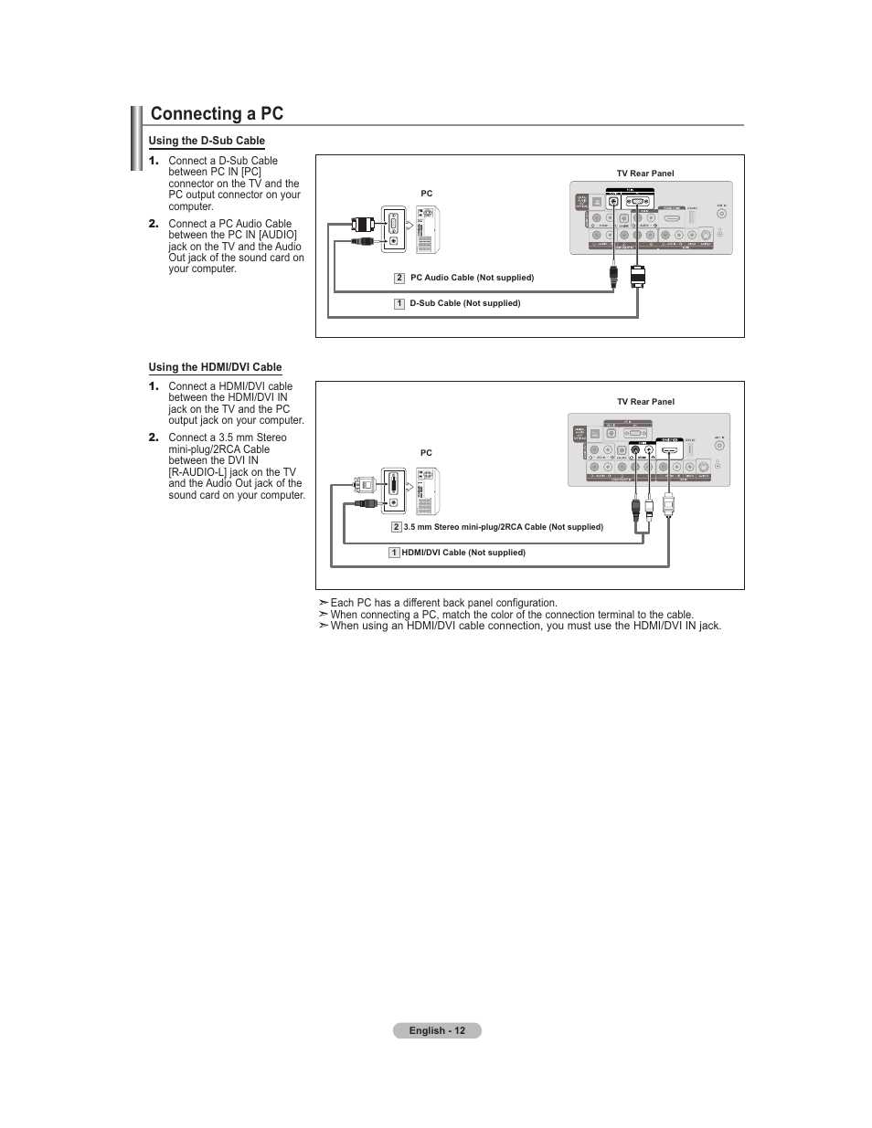 Pc connection, Connecting a pc | Samsung 451 User Manual | Page 14 / 81