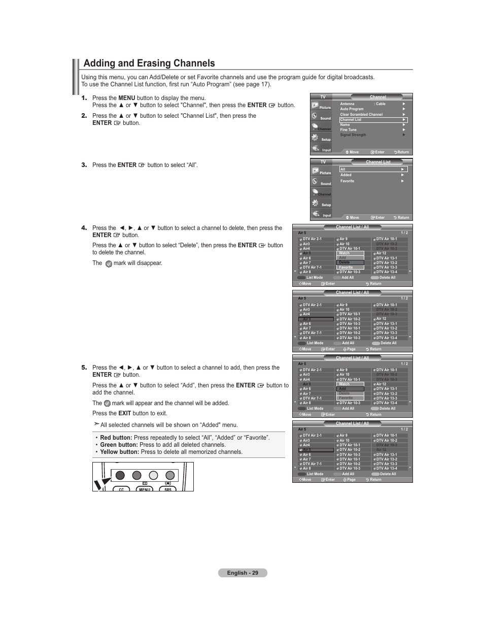 Adding / erasing channels, Adding and erasing channels | Samsung 451 User Manual | Page 31 / 81