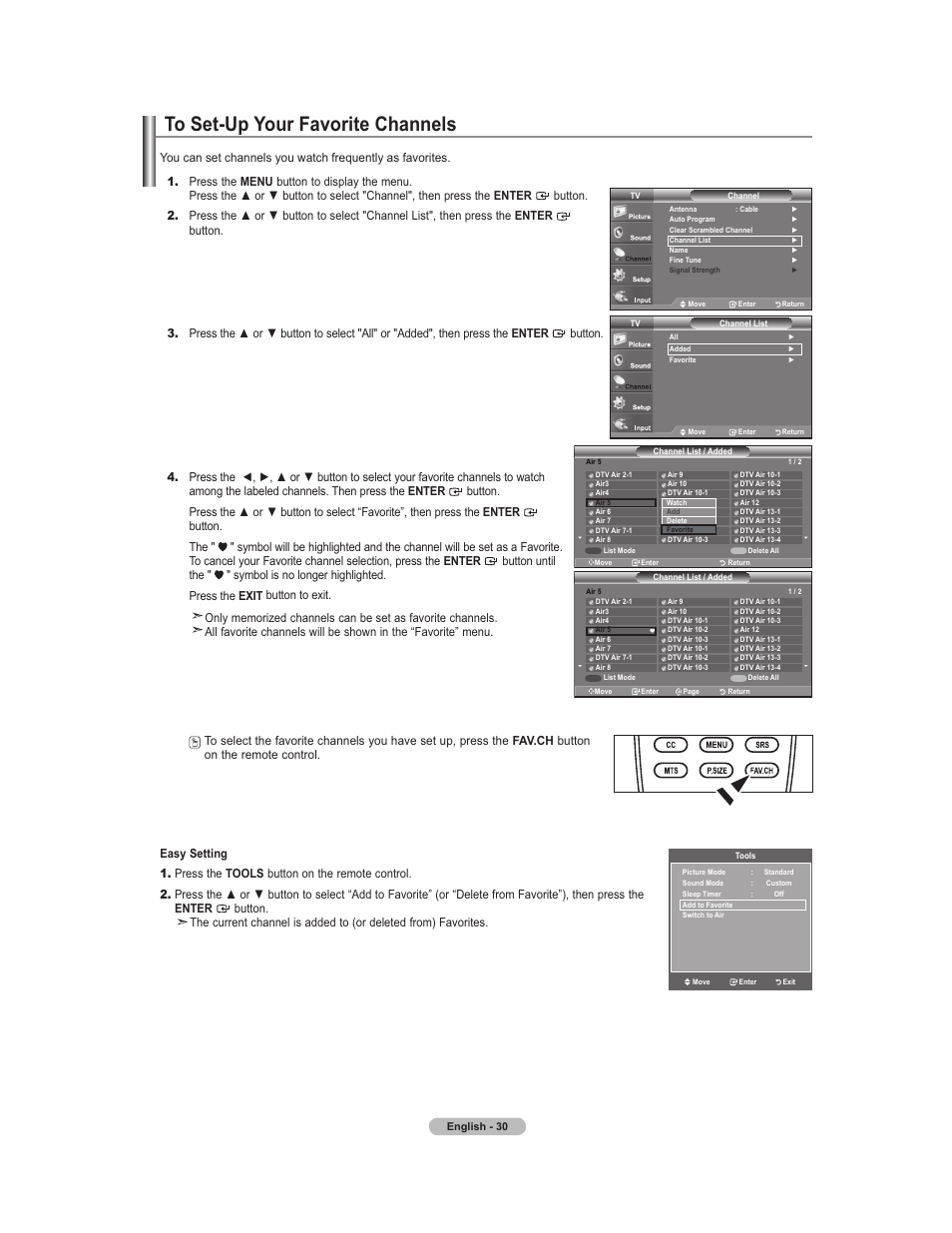 Setting favorite channels | Samsung 451 User Manual | Page 32 / 81