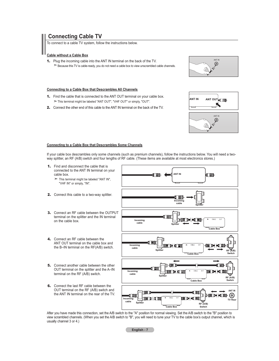 Cable tv, Connecting cable tv | Samsung 451 User Manual | Page 9 / 81