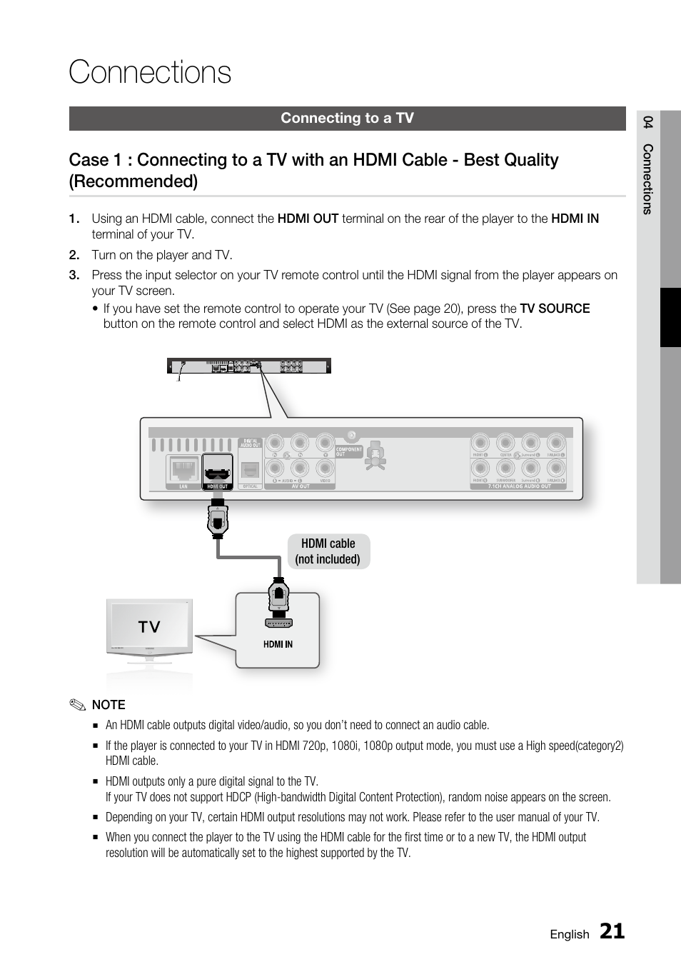 Connections, Connecting to a tv | Samsung AK68-01859A User Manual | Page 21 / 69