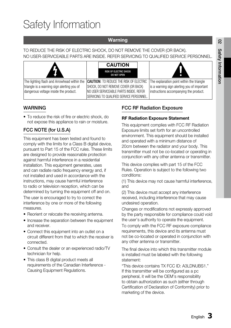Safety information, Warning | Samsung AK68-01859A User Manual | Page 3 / 69