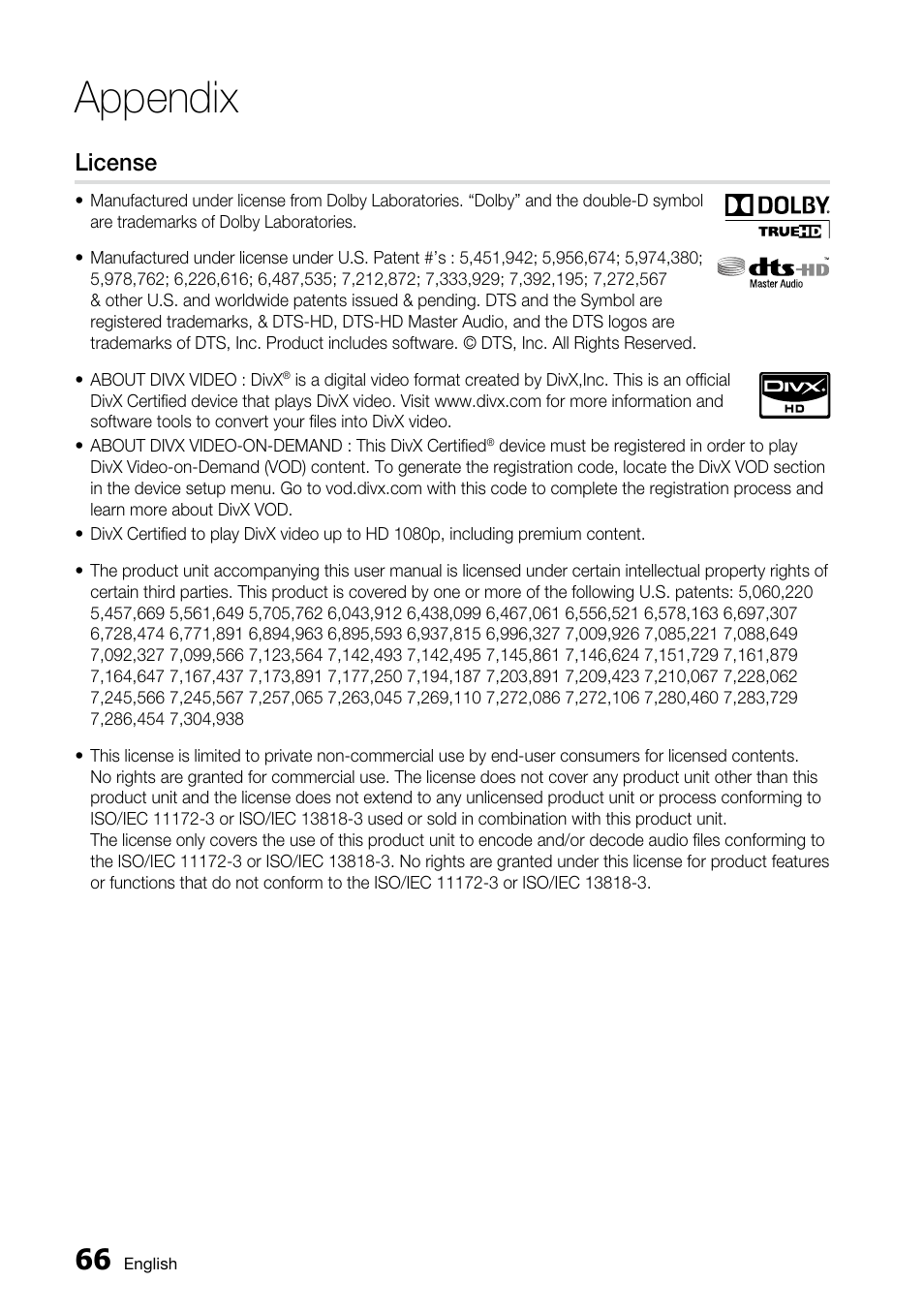 License, Appendix | Samsung AK68-01859A User Manual | Page 66 / 69